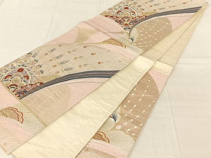 平和屋着物◎六通柄袋帯　唐織　孔雀羽文　金糸　正絹　逸品　AABN2877dk