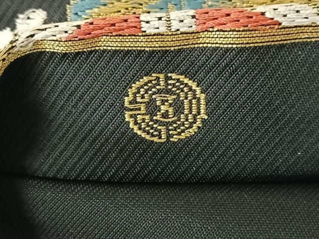 平和屋着物◎六通柄　本袋帯　唐織　亀甲花文　黒地　金糸　正絹　逸品　AABN2892dk