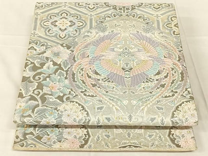 平和屋着物◎六通柄袋帯　唐織　プラチナ箔　裂取鳳凰文　正絹　逸品　AABN2899dk