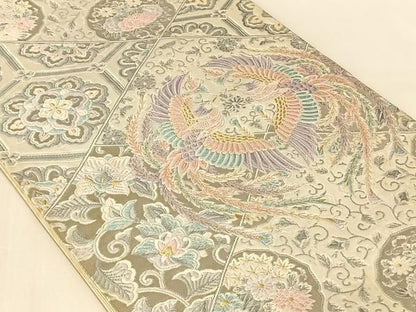 平和屋着物◎六通柄袋帯　唐織　プラチナ箔　裂取鳳凰文　正絹　逸品　AABN2899dk