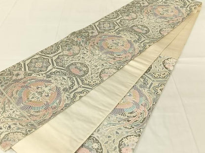 平和屋着物◎六通柄袋帯　唐織　プラチナ箔　裂取鳳凰文　正絹　逸品　AABN2899dk