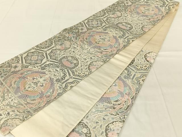 平和屋着物◎六通柄袋帯　唐織　プラチナ箔　裂取鳳凰文　正絹　逸品　AABN2899dk