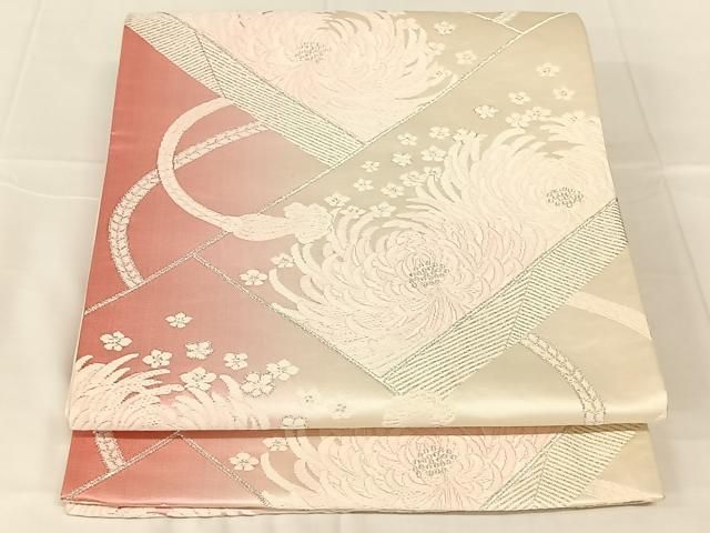 平和屋着物◎六通柄袋帯　唐織　乱菊　銀糸　正絹　逸品　AABN2901dk