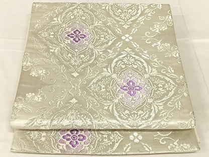 平和屋着物◎西陣　六通柄袋帯　花菱文　銀糸　正絹　逸品　AABN2902dk