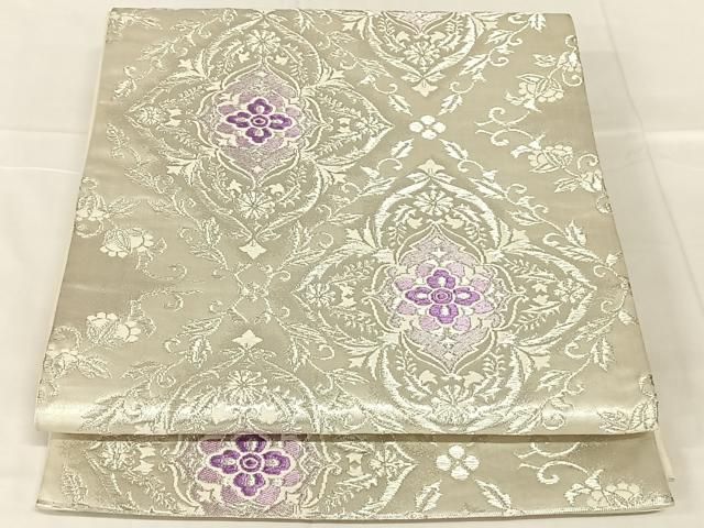 平和屋着物◎西陣　六通柄袋帯　花菱文　銀糸　正絹　逸品　AABN2902dk