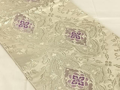 平和屋着物◎西陣　六通柄袋帯　花菱文　銀糸　正絹　逸品　AABN2902dk