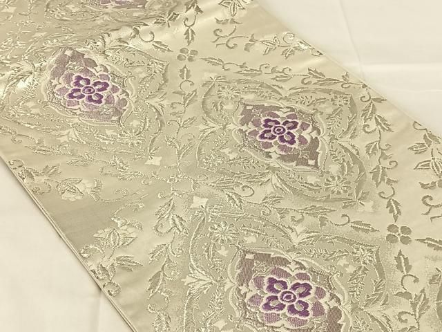 平和屋着物◎西陣　六通柄袋帯　花菱文　銀糸　正絹　逸品　AABN2902dk