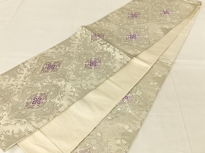 平和屋着物◎西陣　六通柄袋帯　花菱文　銀糸　正絹　逸品　AABN2902dk