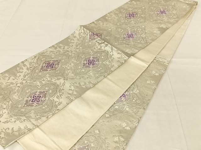 平和屋着物◎西陣　六通柄袋帯　花菱文　銀糸　正絹　逸品　AABN2902dk