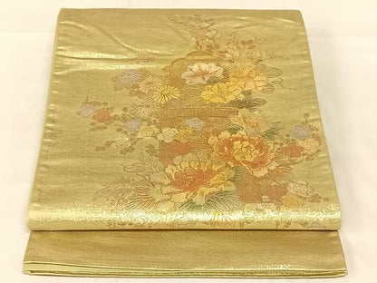 平和屋着物◎太鼓柄袋帯　飾花文　金彩　正絹　逸品　AABN2905dk
