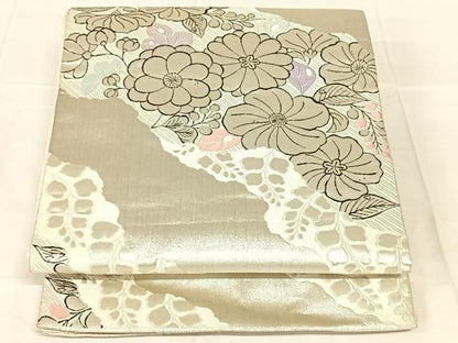 平和屋着物◎六通柄袋帯　辻が花　銀糸　正絹　逸品　AABN2906dk