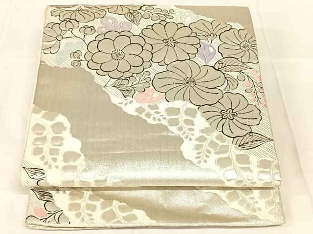 平和屋着物◎六通柄袋帯　辻が花　銀糸　正絹　逸品　AABN2906dk