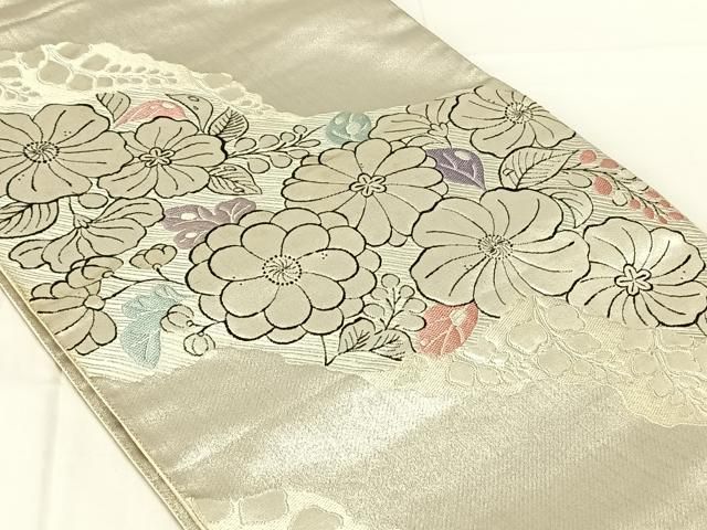 平和屋着物◎六通柄袋帯　辻が花　銀糸　正絹　逸品　AABN2906dk