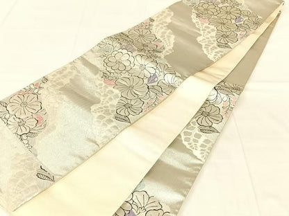 平和屋着物◎六通柄袋帯　辻が花　銀糸　正絹　逸品　AABN2906dk