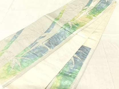 平和屋着物◎六通柄袋帯　笹文　銀糸　正絹　逸品　AABN2907dk