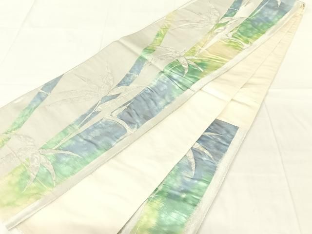 平和屋着物◎六通柄袋帯　笹文　銀糸　正絹　逸品　AABN2907dk