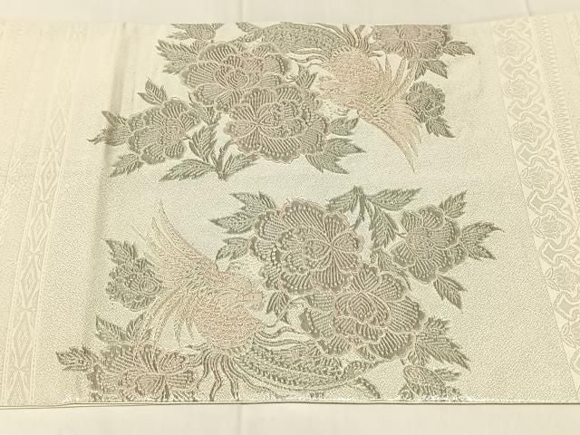 平和屋着物◎太鼓柄袋帯　鳳凰更紗花文　銀糸　正絹　逸品　AABN2908dk