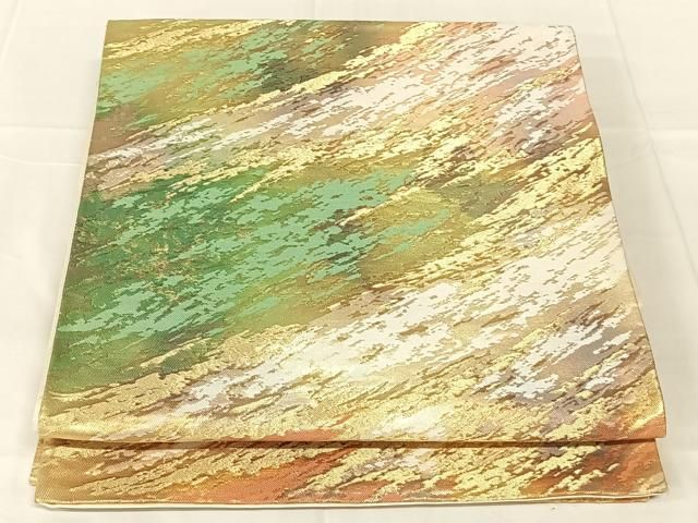 平和屋着物◎六通柄袋帯　霞文　金糸　正絹　逸品　AABN2909dk