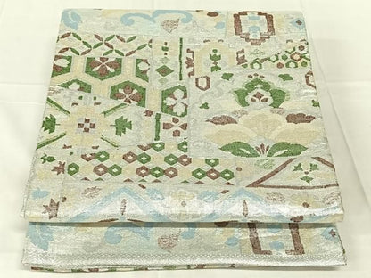 平和屋着物◎佐賀錦　六通柄袋帯　更紗花文　銀糸　正絹　逸品　AABN2910dk