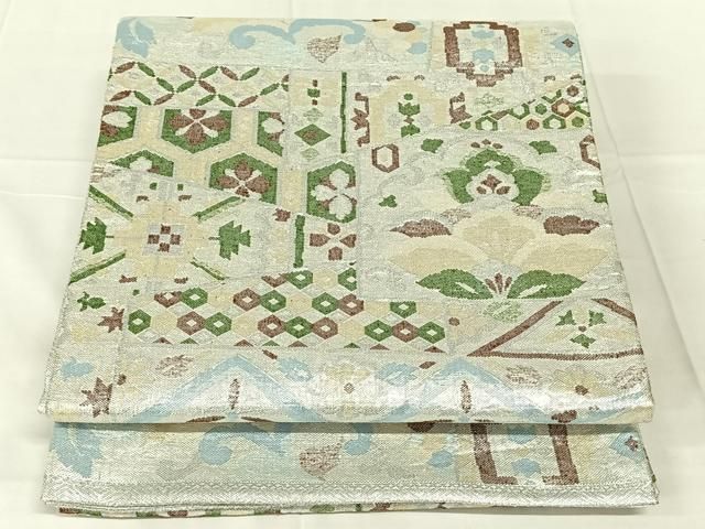 平和屋着物◎佐賀錦　六通柄袋帯　更紗花文　銀糸　正絹　逸品　AABN2910dk
