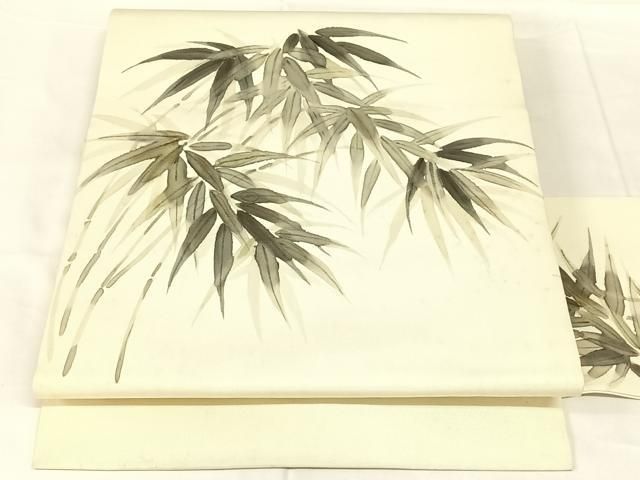 平和屋着物◎九寸名古屋帯　作家物　手描き　笹文　正絹　逸品　AABN2912dk