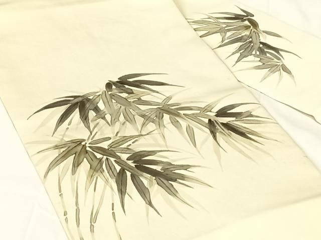 平和屋着物◎九寸名古屋帯　作家物　手描き　笹文　正絹　逸品　AABN2912dk