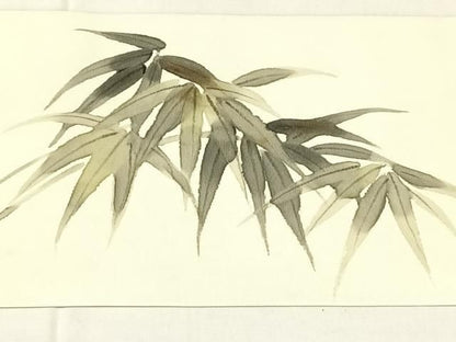 平和屋着物◎九寸名古屋帯　作家物　手描き　笹文　正絹　逸品　AABN2912dk