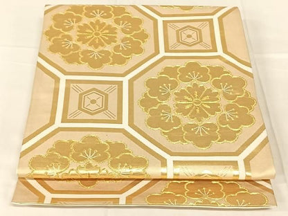 平和屋着物◎六通柄袋帯　蜀江花文　金糸　正絹　逸品　AABN2913dk