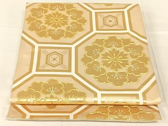 平和屋着物◎六通柄袋帯　蜀江花文　金糸　正絹　逸品　AABN2913dk