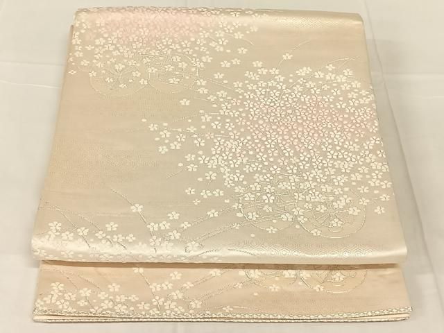 平和屋着物◎六通柄袋帯　唐織　花車文　銀糸　正絹　逸品　AABN2918dk