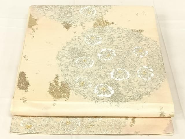 平和屋着物◎六通柄袋帯　花唐草文　金銀糸　正絹　逸品　AABN2920dk