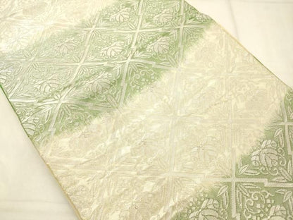 平和屋着物◎六通柄袋帯　松皮菱花文　銀糸　正絹　逸品　AABN2921ps