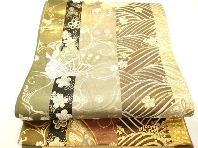 平和屋着物◎六通柄袋帯　舞蝶花文　金銀糸　正絹　逸品　AABN2924ps