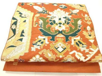 平和屋着物◎六通柄　本袋帯　抽象花文　金糸　正絹　逸品　AABN2932ps