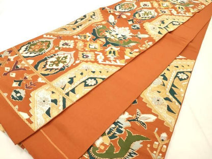 平和屋着物◎六通柄　本袋帯　抽象花文　金糸　正絹　逸品　AABN2932ps