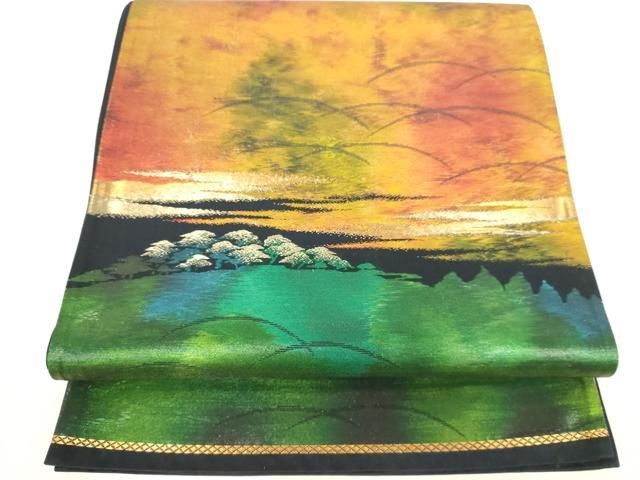 平和屋着物◎六通柄袋帯　風景文　金糸　正絹　逸品　AABN2950ps