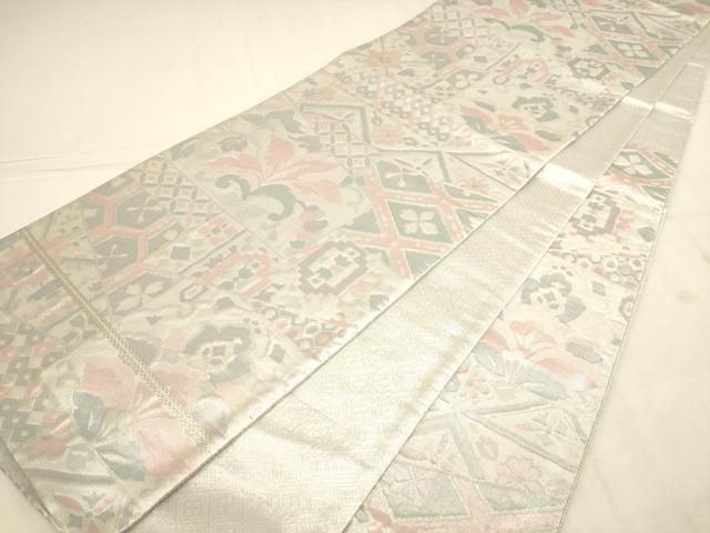 平和屋着物◎佐賀錦　六通柄袋帯　抽象花文　銀糸　正絹　逸品　AABN2958ps