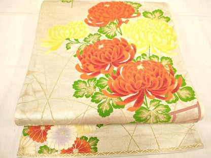 平和屋着物◎六通柄袋帯　唐織　菊　金糸　正絹　逸品　AABN2960ps