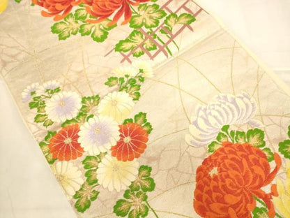 平和屋着物◎六通柄袋帯　唐織　菊　金糸　正絹　逸品　AABN2960ps