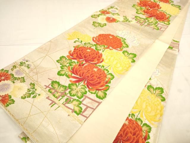平和屋着物◎六通柄袋帯　唐織　菊　金糸　正絹　逸品　AABN2960ps