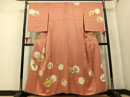 平和屋着物●訪問着　絞り　駒刺繍　雪輪花文　金彩　正絹　逸品　AABN2962ph