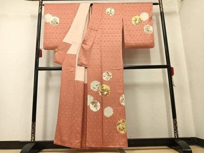 平和屋着物●訪問着　絞り　駒刺繍　雪輪花文　金彩　正絹　逸品　AABN2962ph