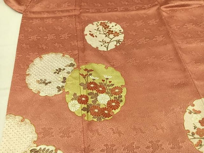 平和屋着物●訪問着　絞り　駒刺繍　雪輪花文　金彩　正絹　逸品　AABN2962ph