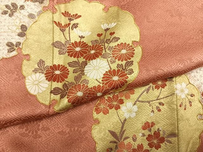 平和屋着物●訪問着　絞り　駒刺繍　雪輪花文　金彩　正絹　逸品　AABN2962ph
