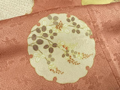 平和屋着物●訪問着　絞り　駒刺繍　雪輪花文　金彩　正絹　逸品　AABN2962ph