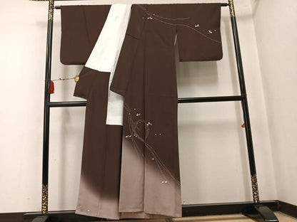 平和屋着物●訪問着　駒刺繍　枝花文　暈し染め　金彩　正絹　逸品　AABN2971ph