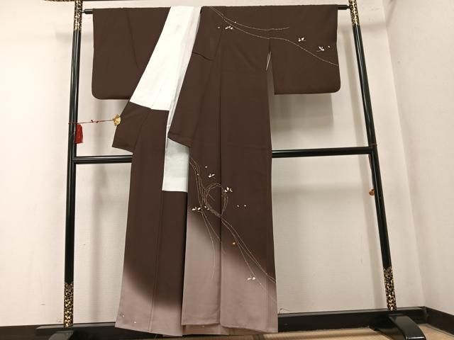 平和屋着物●訪問着　駒刺繍　枝花文　暈し染め　金彩　正絹　逸品　AABN2971ph