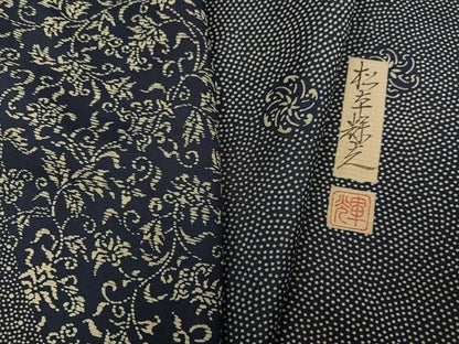 平和屋着物●訪問着　藍　型絵染　松本輝之　草花文　正絹　逸品　AABN2972ph