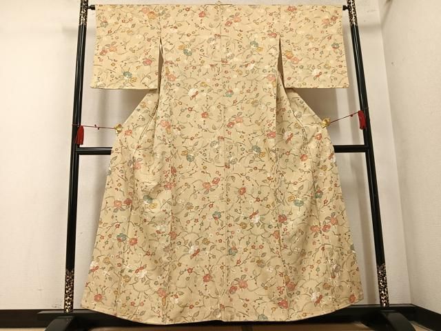 平和屋着物●上質な小紋　枝花文　金彩　正絹　逸品　未使用　AABN2979ph