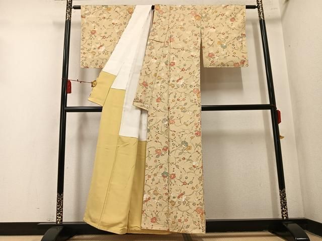 平和屋着物●上質な小紋　枝花文　金彩　正絹　逸品　未使用　AABN2979ph
